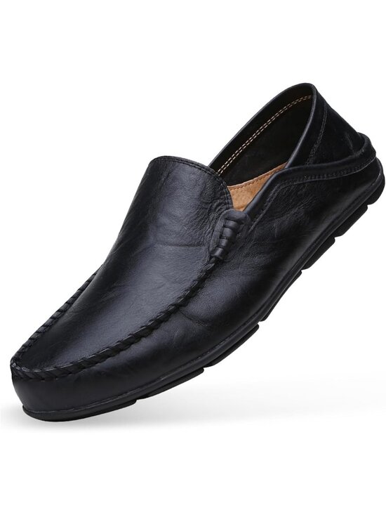 Men\'s Black Leather Loafers Premium Genuine Slip On Breathable Casual Shoes